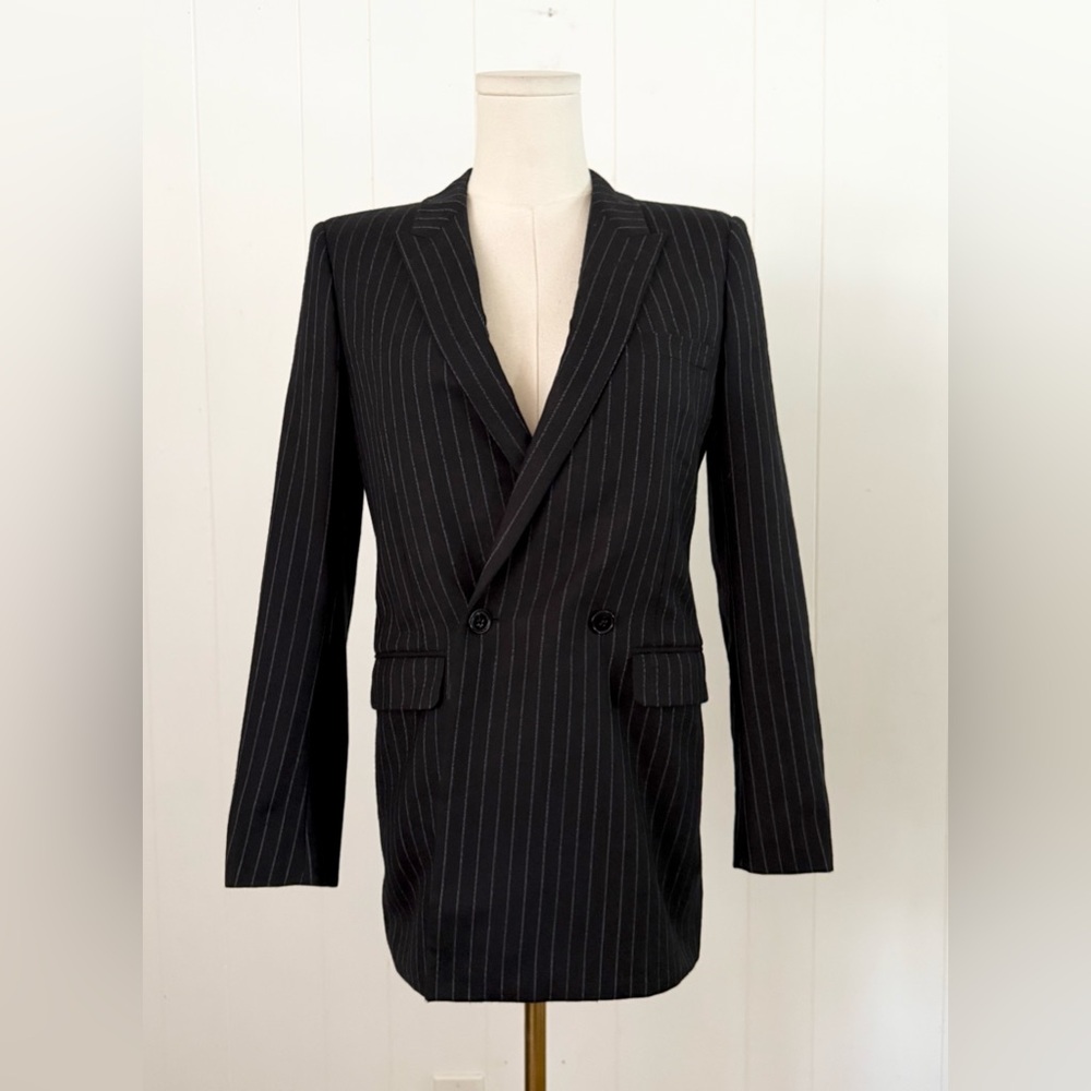 Saint Laurent x Hedi Slimane Wool & Silk Black Pinstripe Blazer 2014 FR 38 US 6